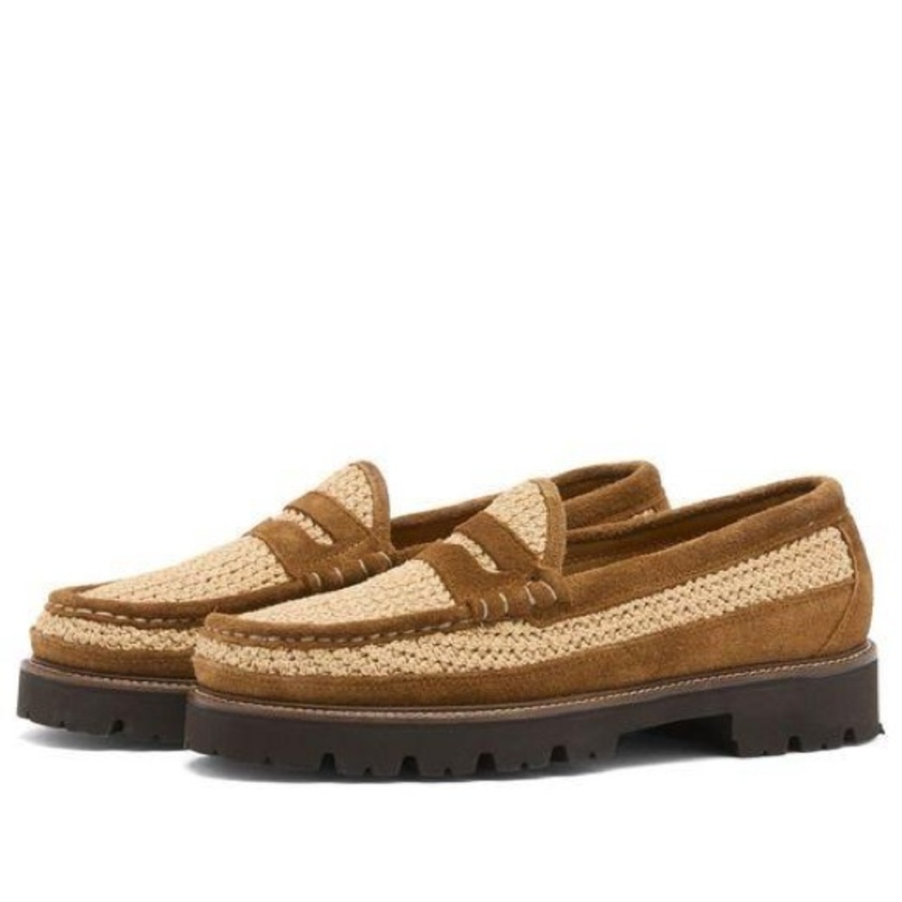 GH bass weejuns leather woven cotton lug brown women’s loafers size 8 - Picture 1 of 7